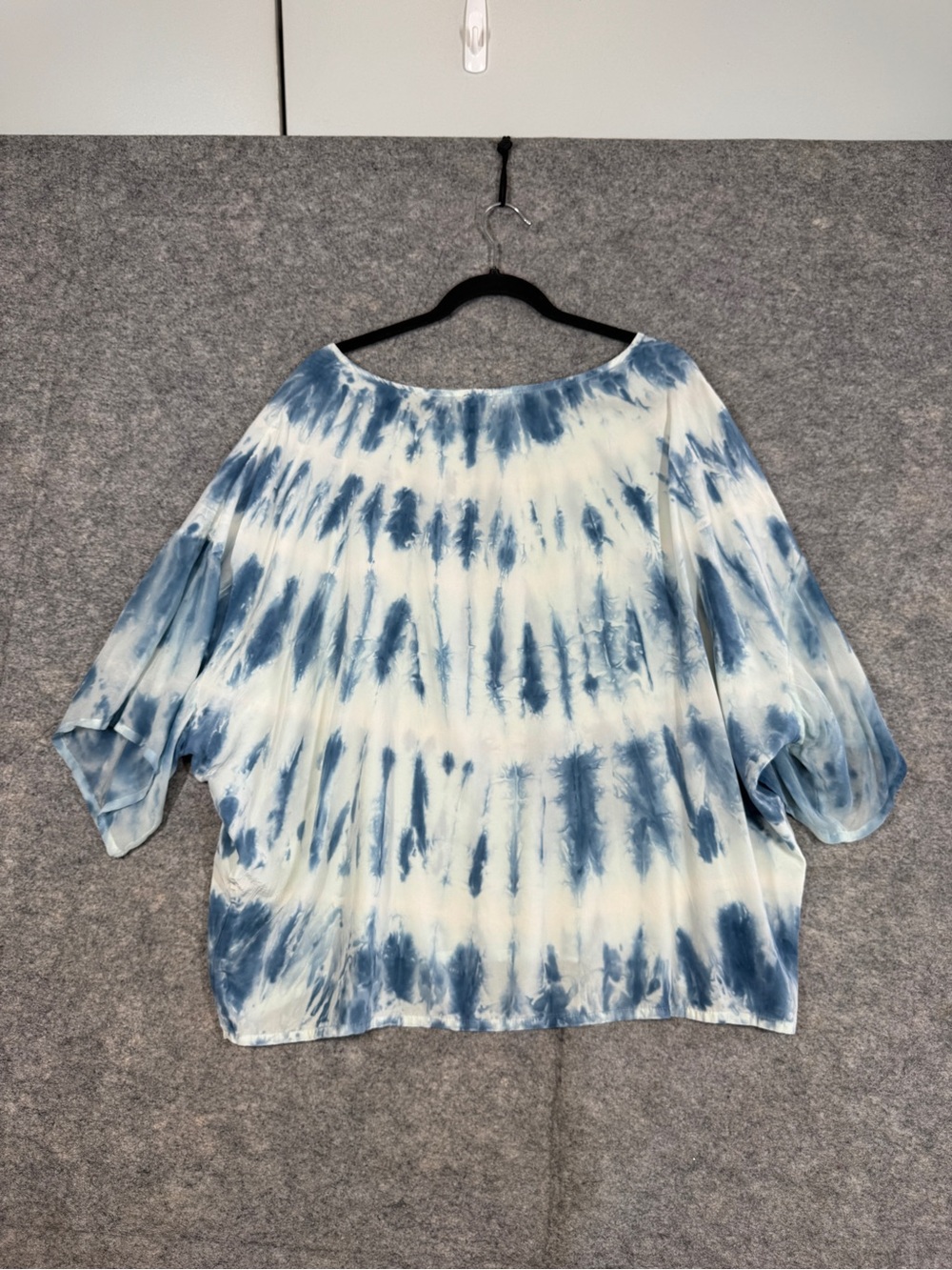 Gypsy 05 Silk Tie Dye Blouse Blue White Medium Boho Resort Top Summer Vacay - Picture 14 of 16